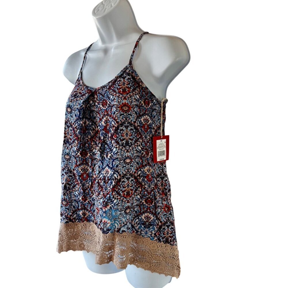 Mossimo Boho Paisley Print Sleeveless Tank Top with Lace Trim XS NEW NWT